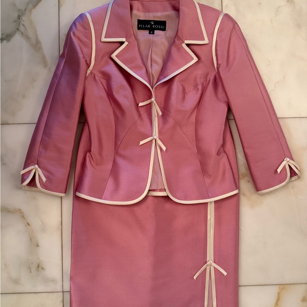 Pilar Rossi Pink Two-Piece Silk Skirt Suit